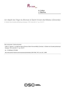 Un dépôt de l Age du Bronze à Saint-Vivien-de-Médoc (Gironde) - article ; n°7 ; vol.69, pg 212-217