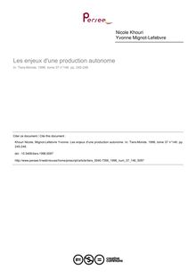 Les enjeux d une production autonome - article ; n°146 ; vol.37, pg 245-248
