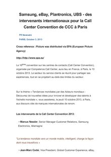 Samsung, eBay, Plantronics, UBS - des intervenants internationaux pour la Call Center Convention de CCC à Paris