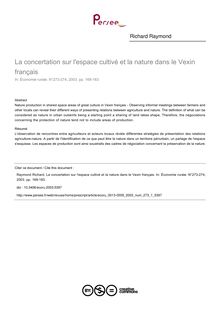 La concertation sur l espace cultivé et la nature dans le Vexin français - article ; n°1 ; vol.273, pg 169-183