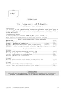 Management et contrôle de gestion 2008 Diplôme Supérieur de Comptabilité et de Gestion