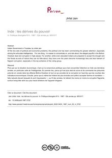 Inde : les dérives du pouvoir - article ; n°4 ; vol.52, pg 905-917