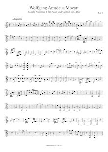 Partition I, Allegretto, violon Sonata, Violin Sonata No.1, C major