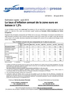 Eurostat : Le taux d’inflation annuel de la zone euro en baisse à 1,3%