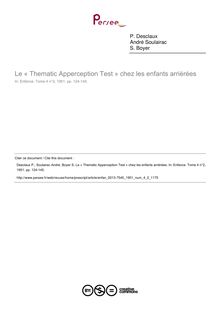 Le « Thematic Apperception Test » chez les enfants arriérées - article ; n°2 ; vol.4, pg 124-145