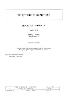 Biochimie - Biologie 2006 BTS Esthétique cosmétique