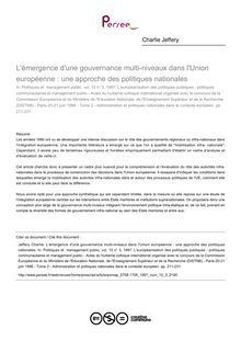 L émergence d une gouvernance multi-niveaux dans l Union européenne : une approche des politiques nationales - article ; n°3 ; vol.15, pg 211-231