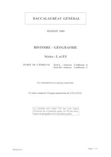Sujet du bac ES 2009: Histoire Géographie