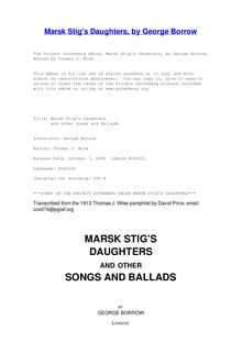 Marsk Stig s Daughters - and other Songs and Ballads