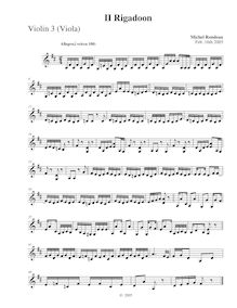 Partition violon 3 (pour viole de gambe),  No.3 en D major, D major par Michel Rondeau