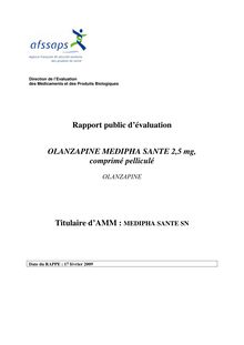 Olanzapine 2,5 mg, comprimé pelliculé