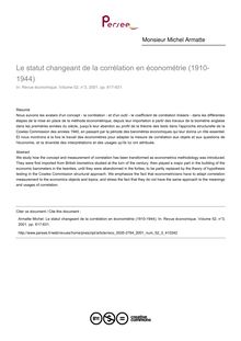 Le statut changeant de la corrélation en économétrie (1910-1944) - article ; n°3 ; vol.52, pg 617-631
