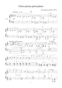 Partition , Allegretto, 5 Piezas para piano, Marín García, Luis Ignacio