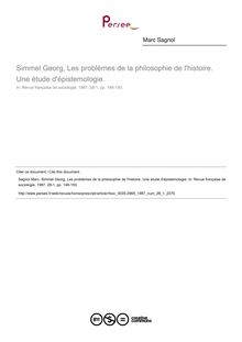 Simmel Georg, Les problèmes de la philosophie de l histoire. Une étude d épistemologie.  ; n°1 ; vol.28, pg 148-150