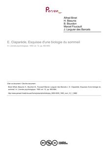 E. Claparède, Esquisse d une biologie du sommeil - compte-rendu ; n°1 ; vol.12, pg 663-664