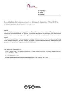 Les études d environnement et d impact du projet Rhin-Rhône - article ; n°1 ; vol.54, pg 17-37