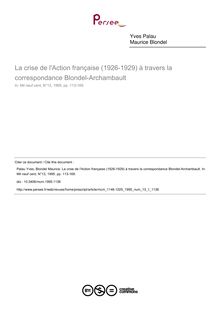 La crise de l Action française (1926-1929) à travers la correspondance Blondel-Archambault - article ; n°1 ; vol.13, pg 113-169