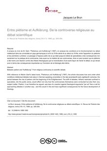 Entre piétisme et Aufklärung. De la controverse religieuse au débat scientifique - article ; n°3 ; vol.216, pg 345-354