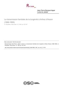 La transmission familiale de la longévité à Arthez d Asson (1686-1899) - article ; n°2 ; vol.46, pg 327-347