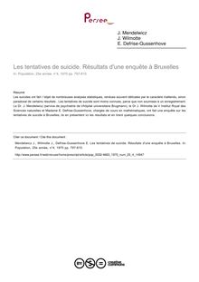 Les tentatives de suicide. Résultats d une enquête à Bruxelles - article ; n°4 ; vol.25, pg 797-810