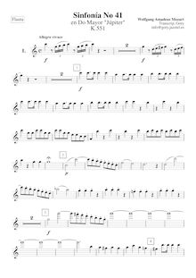Partition flûte, Symphony No.41, Jupiter Symphony, C major, Mozart, Wolfgang Amadeus