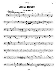 Partition violoncelle, corde quatuor No.3, Op.37, Drittes quartett für 2 Violinen, Alto und Violoncell, Op. 37 (Meine Reise in den Kirgisen Steppen) componirt von Carl Schuberth.