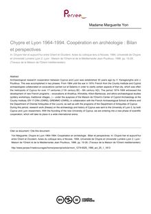 Chypre et Lyon 1964-1994. Coopération en archéologie : Bilan et perspectives - article ; n°1 ; vol.25, pg 15-28