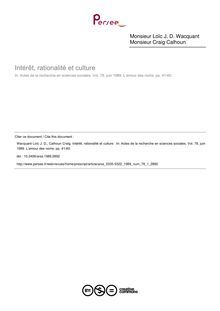 Intérêt, rationalité et culture  - article ; n°1 ; vol.78, pg 41-60