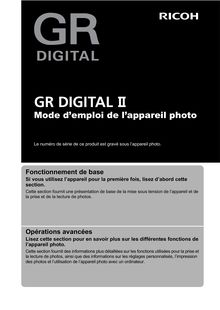 Notice Appareil Photo numériques Ricoh  Caplio GR DIGITAL II