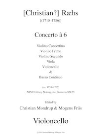 Partition Violoncellos, Concerto â 6, D Major, Ræhs, Christian