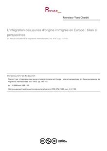 L intégration des jeunes d origine immigrée en Europe : bilan et perspectives - article ; n°3 ; vol.4, pg 147-151