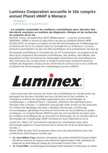 Luminex Corporation accueille le 10e congrès annuel Planet xMAP à Monaco
