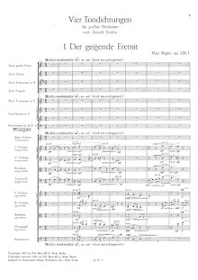 Partition , Der geigende Eremit (Hermit playing pour violon), 4 Tone poèmes after Arnold Böcklin, Op.128 par Max Reger