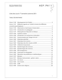Liste des cours 1 semestre automne 2011