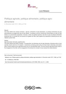 Politique agricole, politique alimentaire, politique agro-alimentaire - article ; n°1 ; vol.211, pg 47-52