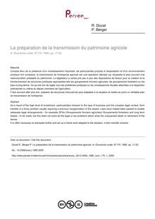 La préparation de la transmission du patrimoine agricole - article ; n°1 ; vol.170, pg 17-20