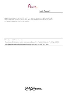 Démographie et mode de vie conjugale au Danemark - article ; n°2 ; vol.32, pg 339-359