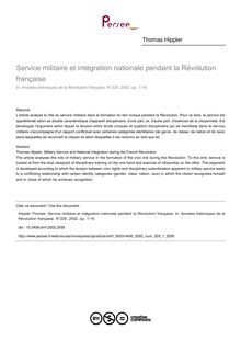 Service militaire et intégration nationale pendant la Révolution française - article ; n°1 ; vol.329, pg 1-16