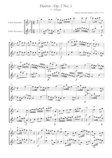 Partition complète, 6 duos pour 2 flûtes, Op.2, Quantz, Johann Joachim par Johann Joachim Quantz