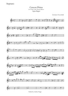 Partition Soprano, Canzon Prima à , Canto Alto ténor Basso, Frescobaldi, Girolamo