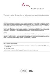 Transformation de savoirs en sciences économiques et sociales - article ; n°1 ; vol.112, pg 9-20