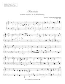 Partition Chaconne de Mr. de Chambonnières, Pièces de clavecin du manuscrit Bauyn. par Jacques Champion de Chambonnières
