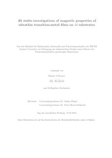 Ab initio investigations of magnetic properties of ultrathin transition-metal films on 4d substrates [Elektronische Ressource] / vorgelegt von Ali Al-Zubi