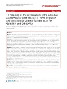 T1 mapping of the myocardium: intra-individual assessment of post-contrast T1 time evolution and extracellular volume fraction at 3T for Gd-DTPA and Gd-BOPTA