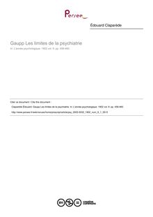 Gaupp Les limites de la psychiatrie - compte-rendu ; n°1 ; vol.9, pg 458-460