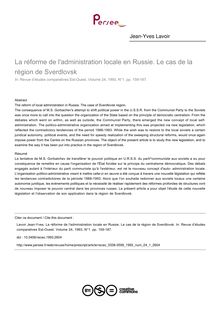 La réforme de l administration locale en Russie. Le cas de la région de Sverdlovsk - article ; n°1 ; vol.24, pg 159-187