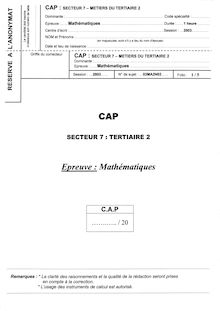 Mathématiques - Sciences 2003 CAP Agent d accueil et de conduite routière, transport de voyageurs