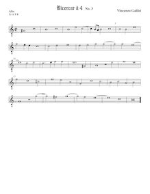 Partition ténor viole de gambe 1 (octave aigu clef), Intavolature de lauto, madrigali e ricercare par Vincenzo Galilei