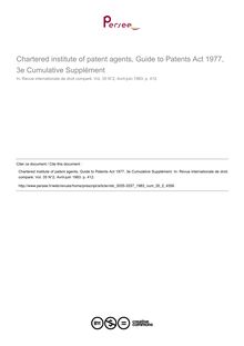 Chartered institute of patent agents, Guide to Patents Act 1977, 3e Cumulative Supplément - note biblio ; n°2 ; vol.35, pg 412-412