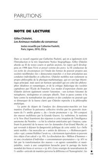 Gilles Châtelet Les Animaux malades du consensus